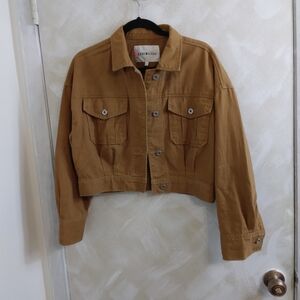 Size Large Brown Denim Cropped Jacket By Ledin Crackling Candy Embroidery